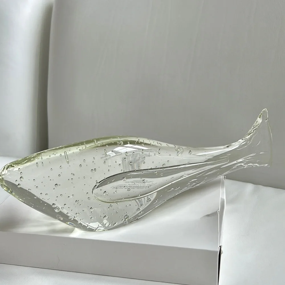 Bubble Clear Glass Fish Paperweight / Decor Art